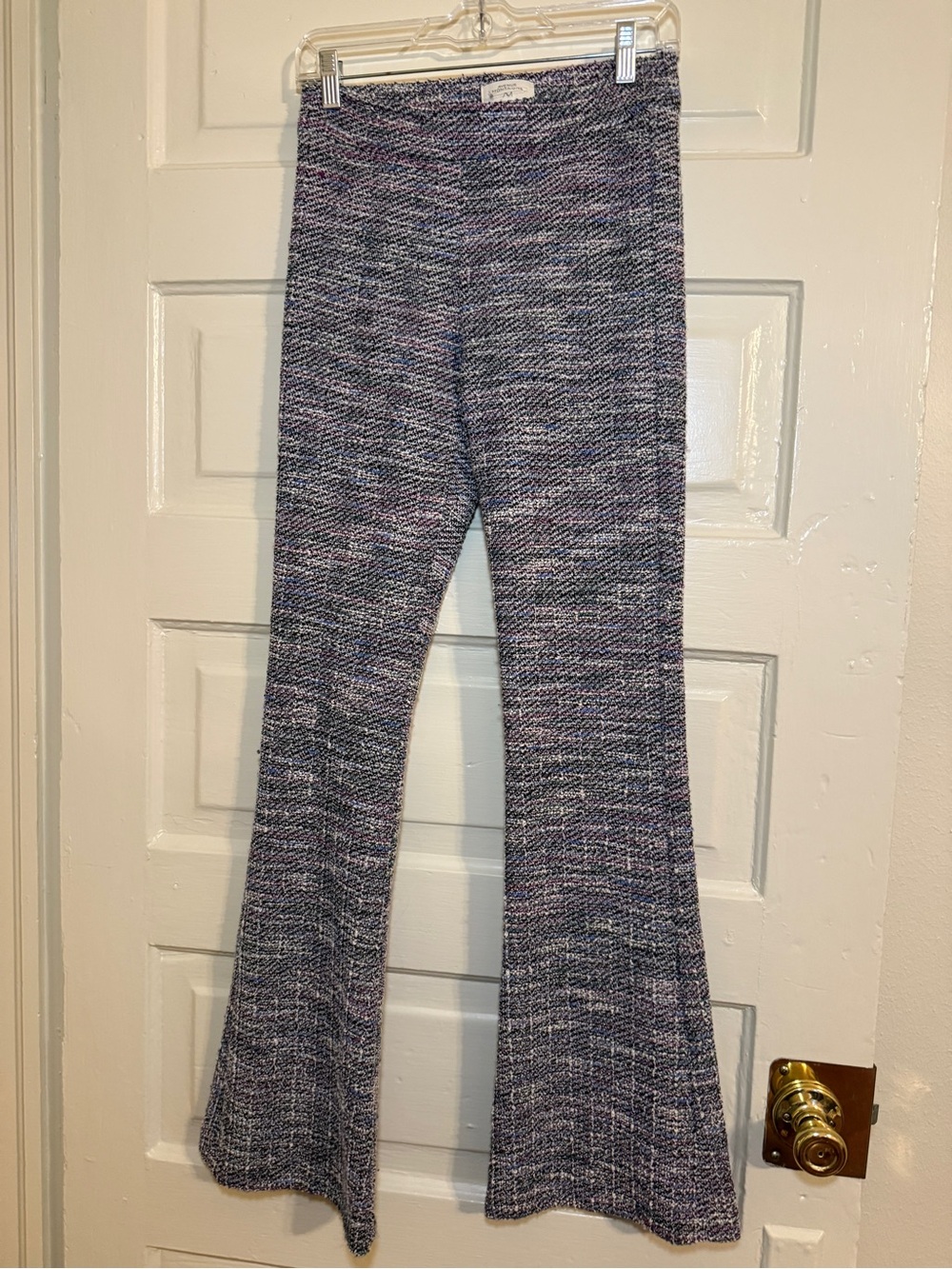 Textured Purple-Blue Knit Flare Pants